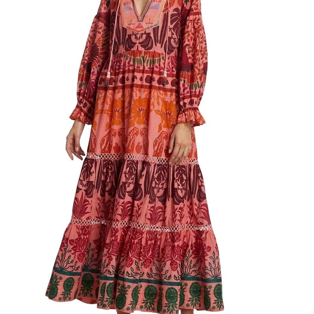 FARM Rio Pink and Red Ruffled Tiered Sundress